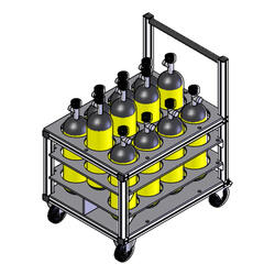 Flaschentransportwagen gestuft MUNK RETTUNGSTECHNIK, zur Aufnahme von 12 Druckluftflaschen, mittlere Reihe erhöht