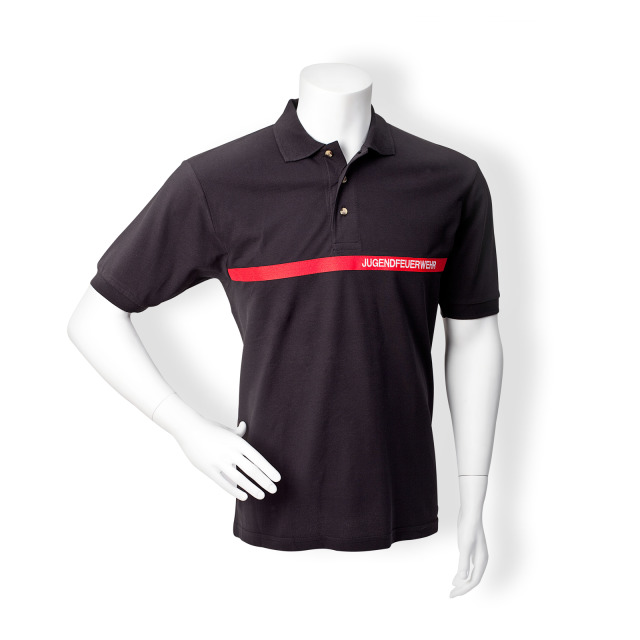 Poloshirt Kurzarm, schwarz, mit rundumlaufendem rotem Streifen