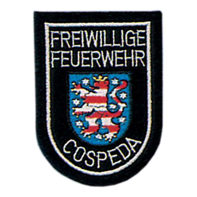 Ärmelabzeichen Thüringen in Wappenform, auf dunkelblauem Köper